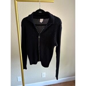 von Saken Sweater Ribbed Rhinestone Zip Front Holiday Glam Going Out Event